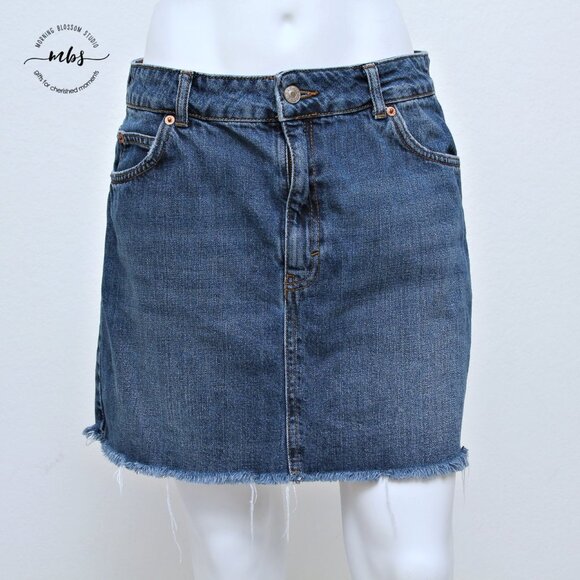 Topshop Moto Cutoff Distressed Pockets Frayed Hem Cotton Denim Mini Skirt - Picture 5 of 10